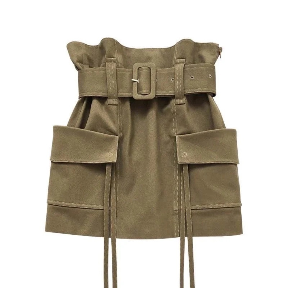 Stylish Tan Skirt‎ with Belt love labels khaki military